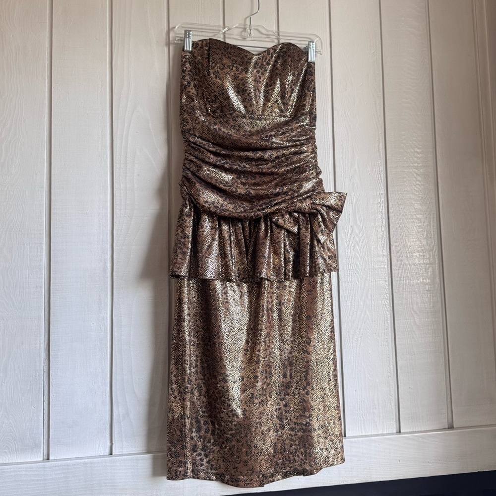 Vintage Patra Metallic Leopard Print Strapless Dress